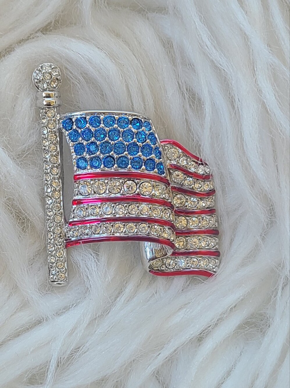 Swarovski American Flag Brooch in Blue, Red & Clear Crystals-Excellent Condition